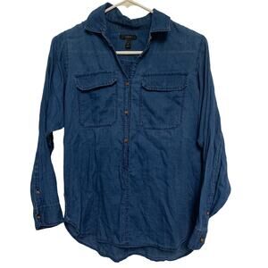 J. Crew Women's Dark Wash Cotton 3/4 Button Up Long Sleeve Size 2